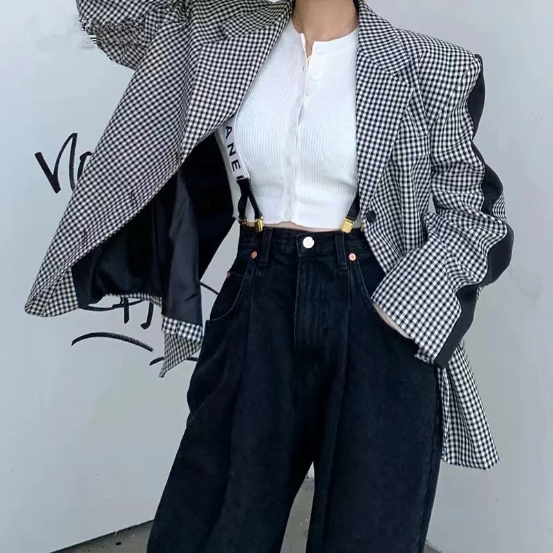 SuperAen New Arrival Official Lady Korea Splicing Blazer Design New High Quality Plaid Jacket Coat