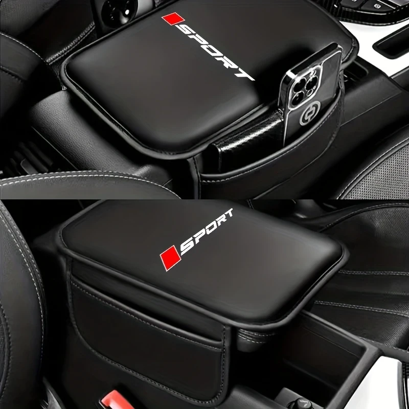 Sports logo car armrest cushion central console cushion armrest box heightening cushion with storage pocket