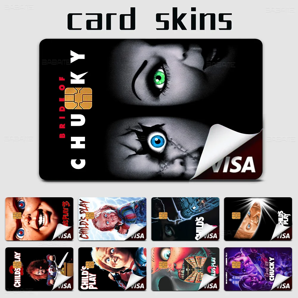 Classic Chucky Horror Movie Anime Front Cover Film Sticker Skin For Credit Debit Card Small Large Chip