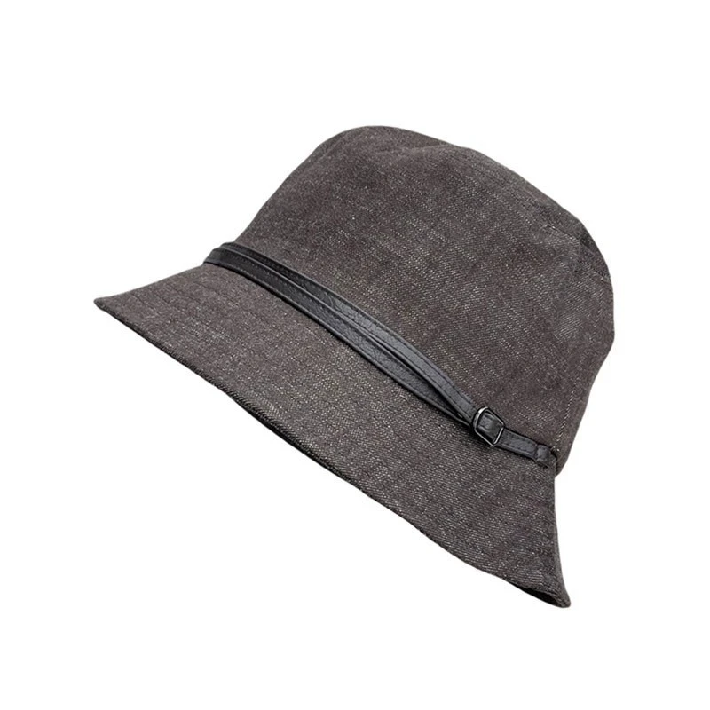 Quiet Luxury Style Double Strap Flat Top Bucket Hat for Women Spring Autumn Vintage Cotton Blended Fisherman Hat