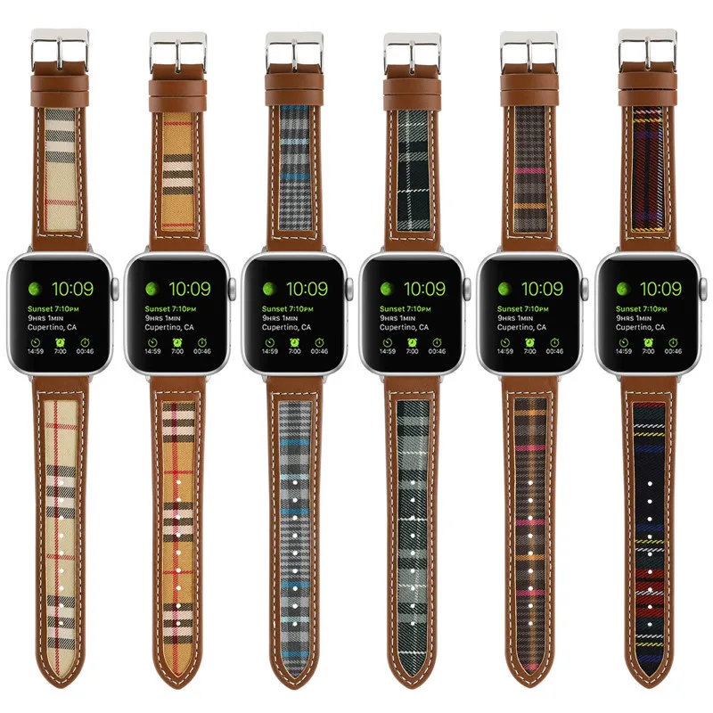 Women's leather checked strap for Apple Watch ultra2 49mm 44mm 41mm 45mm40mm42mm38mm band Accessories iwatch Series 9 8 6 7 SE 5