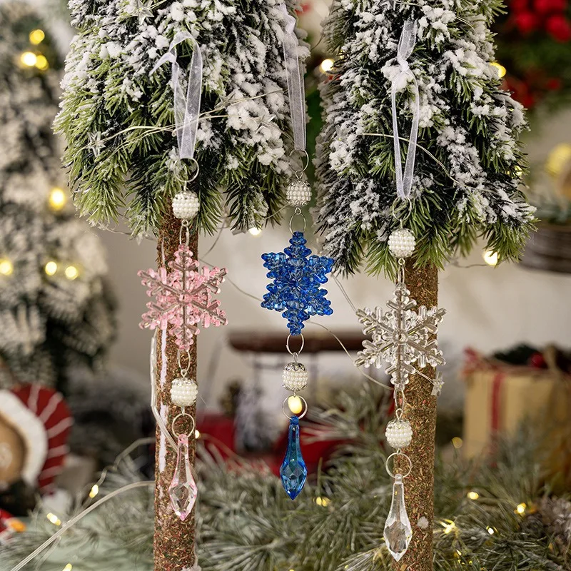 Creative Snowflake Pendants Colorful Christmas Bead Balls High‑Transparent Acrylic Snowflake Ornaments Pearl Ball Hanging Decor