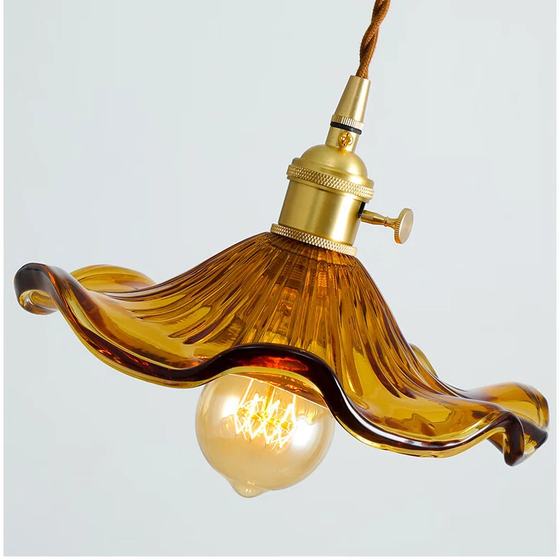 Modern Simple Lotus Leaf Pendant Lights for Bedroom Dining Room Kitchen Nordic Led Glass Pendant Lamp Green Brown/ Clear Glass