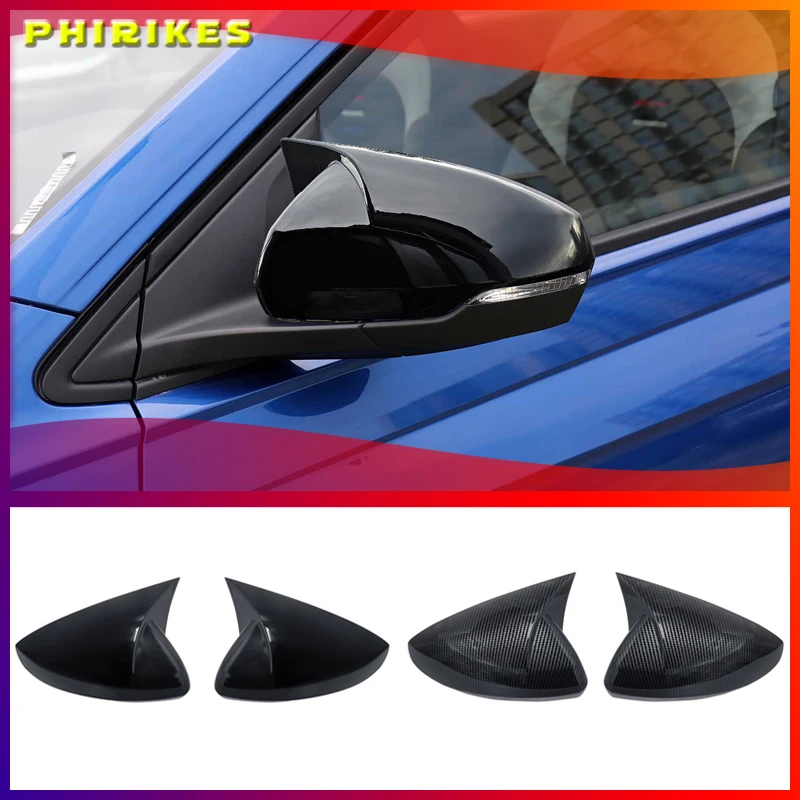 2pcs Rearview Mirror Caps Cover Glossy Black Sticking For Volkswagen VW POLO 2018 - 2023 Car Side Mirror Housing