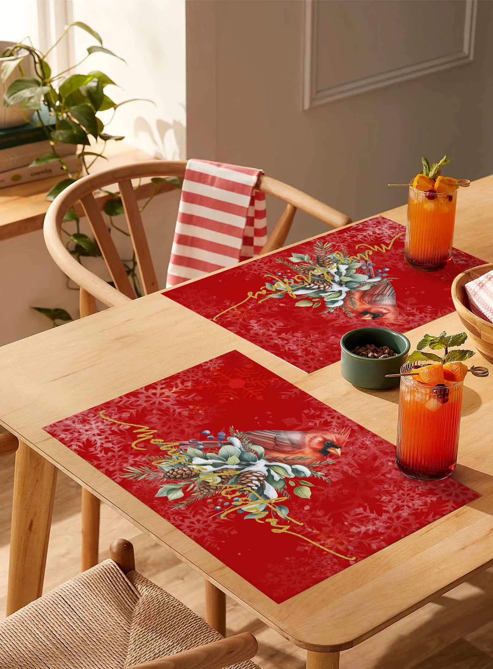 

4/6 Pcs Christmas Snowflake Bird Pine Placemat Wedding Party Dining Decor Linen Table Mat Kitchen Accessories