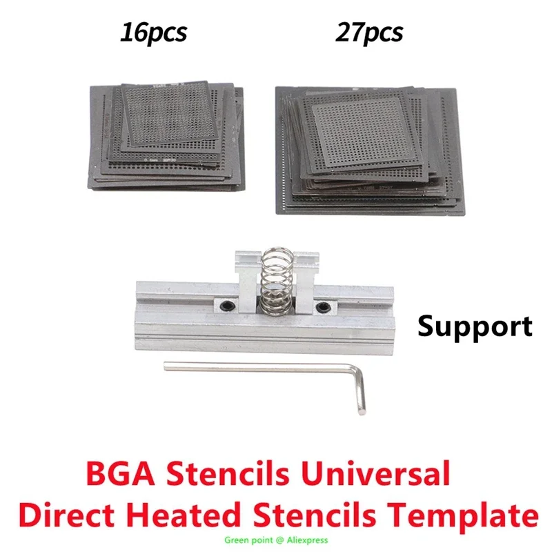 Новые 16 шт./27 шт. трафареты BGA из нержавеющей стали, универсальные трафареты с прямым подогревом, шаблон для ремонта чипов SMT SMD и легкая поддержка Новые 16 шт./27 шт. трафареты BGA из нержавеющей стали, универсальные трафареты с прямым подогревом, шаблон для ремонта чипов SMT SMD и легкая поддержка