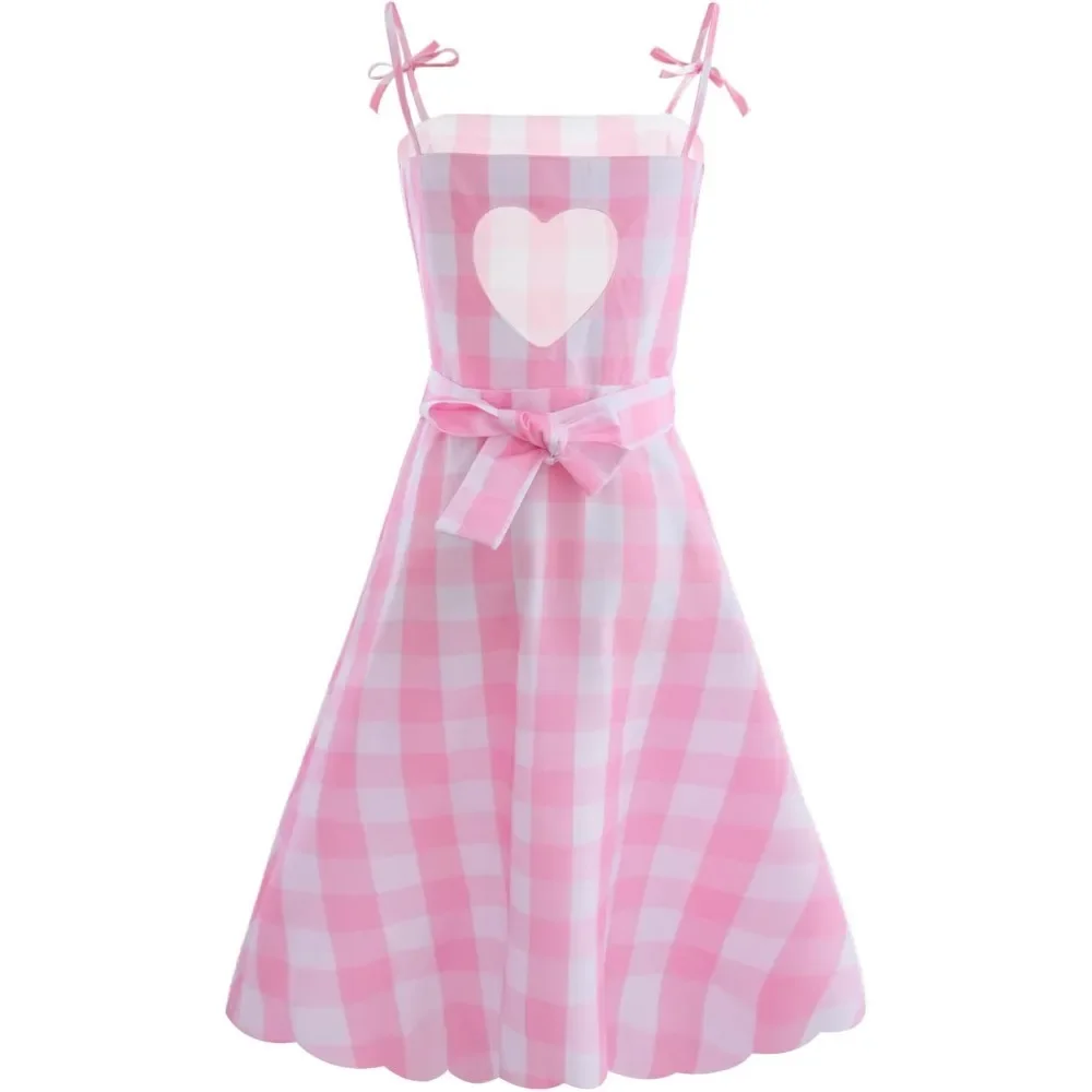 女性のためのヴィンテージピンクの市松模様のドレス,映画の王女,70s, 80年代,ハロウィーン,カーニバル,パーティー,プロム,イブニングウェア