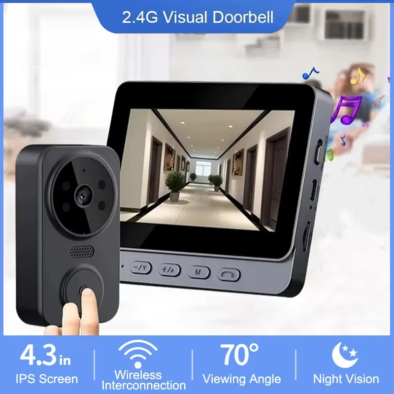 4.3 Polegada wi fi sem fio vídeo campainha em dois sentidos vídeo porteiro ao ar livre hd campainha câmera de segurança em casa inteligente visual campainha da porta