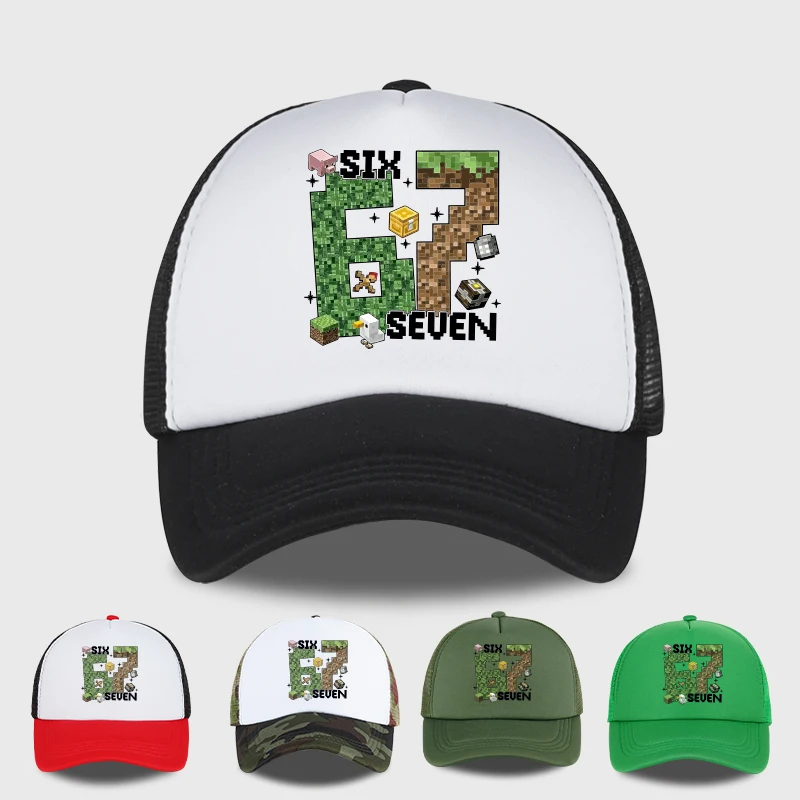 Casquette en maille éponge Gamer Pixel 67 Six Seven - Casquette de baseball respirante et réglable - Cadeau pour les fans de jeux - Casquette de protection solaire