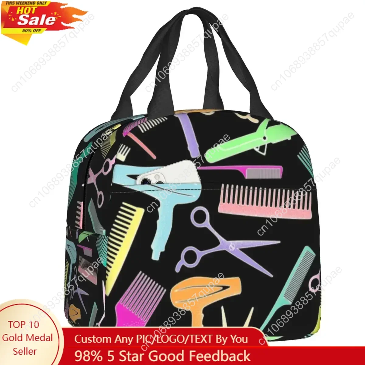 

Salon Hair Dressing Tool Pattern Insulated Lunch Tote Bag for Women Hairdresser Barber Gift Resuable Thermal Cooler Bento Box