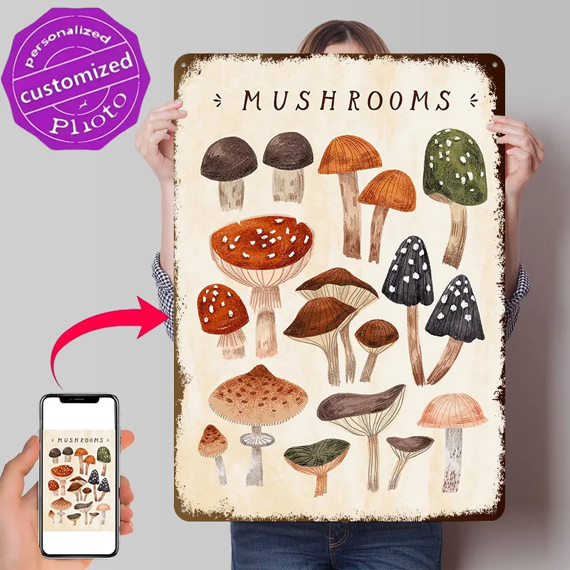 Mushrooms Volume 1 Personalized 3D Textured Metal Poster Wall Art Tinplate Sign for Interior Decoration Living Room Man Cave