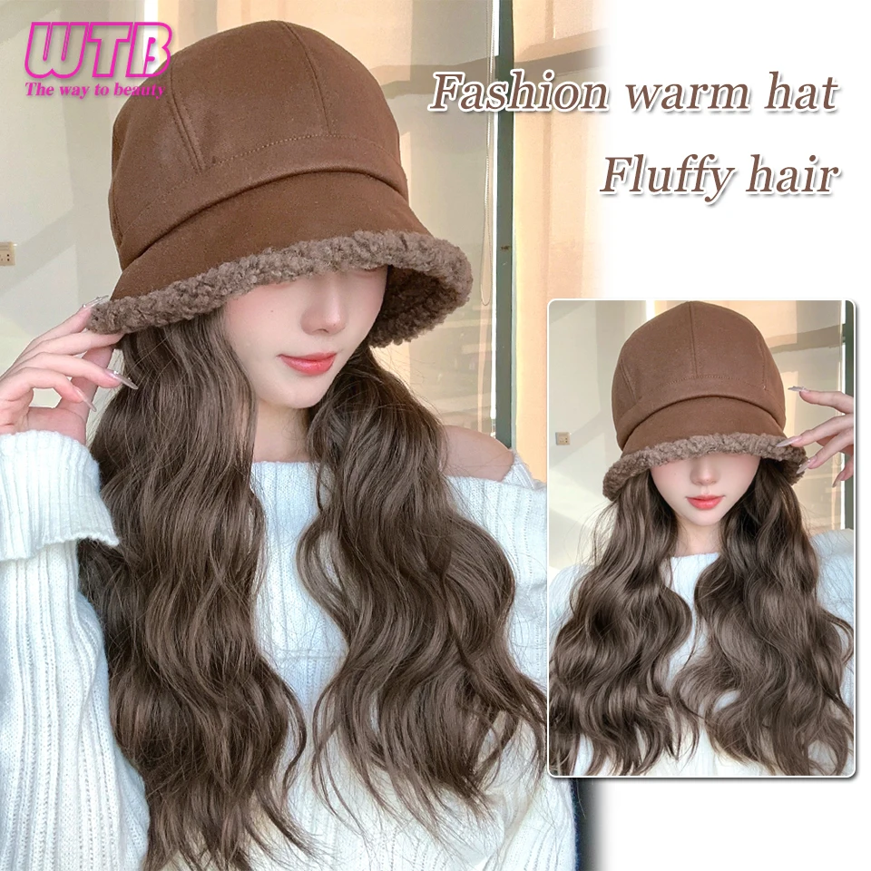 WTB Hat Wig Women's Lamb Hair Octagonal Beret Autumn/Winter Fashion Maillard Style Long Curly Hair Wig Hat