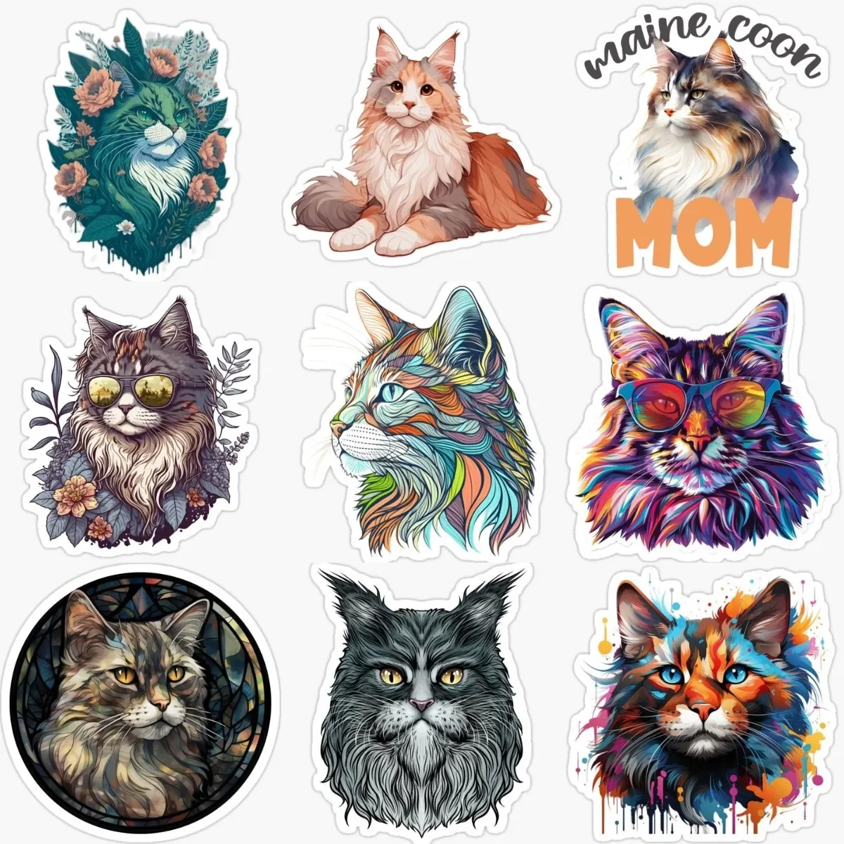 

Creative Maine Coon Cat Cute Pets PVC Stickers for Decorate Car Van Fridge Room Window Wall Bicycle Decal Accessories