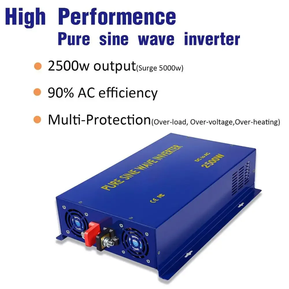 WZRELB 2500w Pure Sine Wave Inverter Power Converter dc to ac for Home Use / RV/ Car