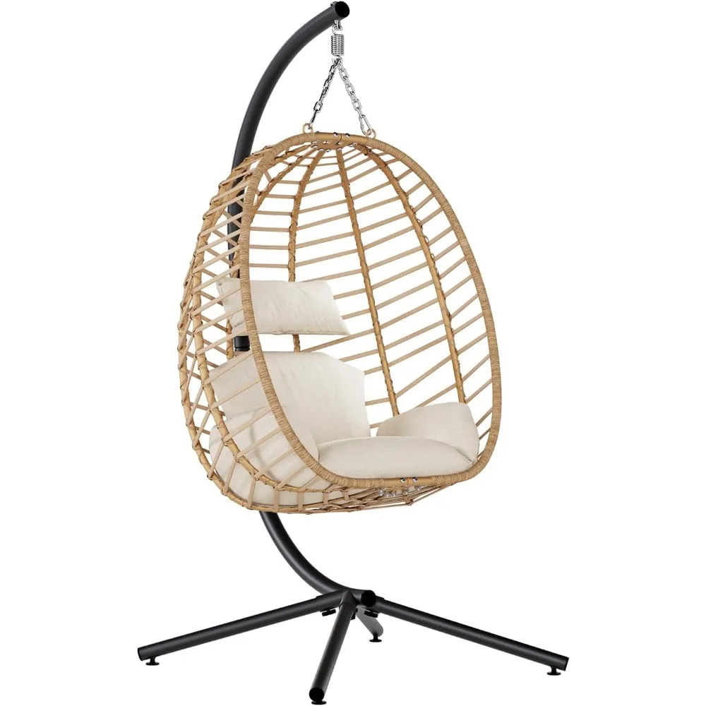 

Egg Swing Chair with Stand, Outdoor Patio Hanging Egg Chair, Indoor Hammock Chair with Cushion for Garden Backyard
