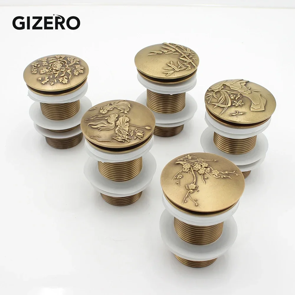 Bathroom Basin Sink Pop Up Drain Antique Brass Carved Waste Stopper Clic-clac Waterlet Vanity Sink Waste Drainer ZR2023