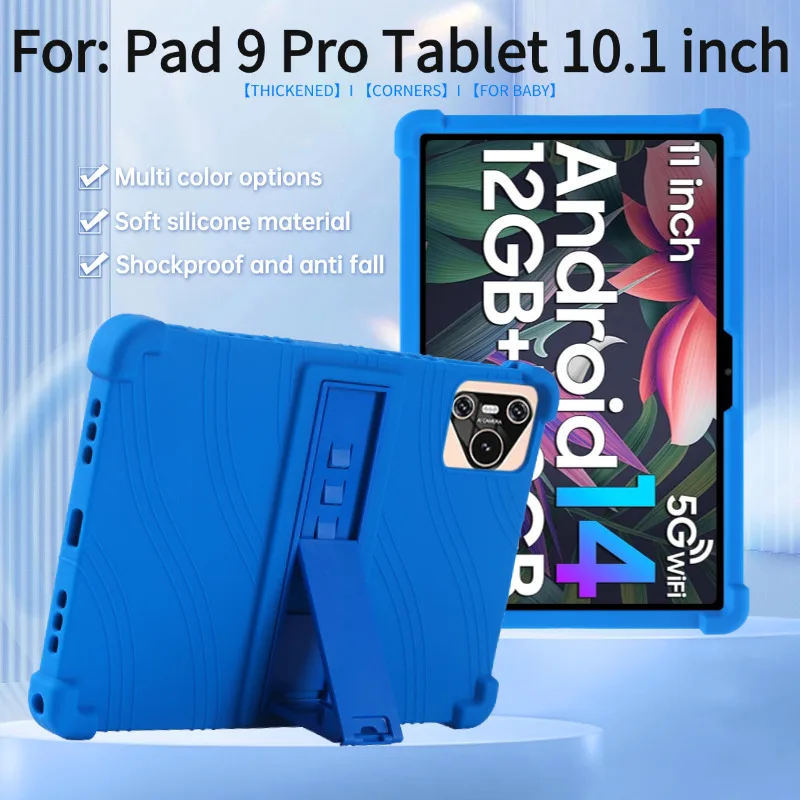 For Pad 9 Pro Tablet 10.1 inch Silicone protective [Kids Friendly] 4 Corners Thicken Shockproof Soft Silicone Adjustable Cover