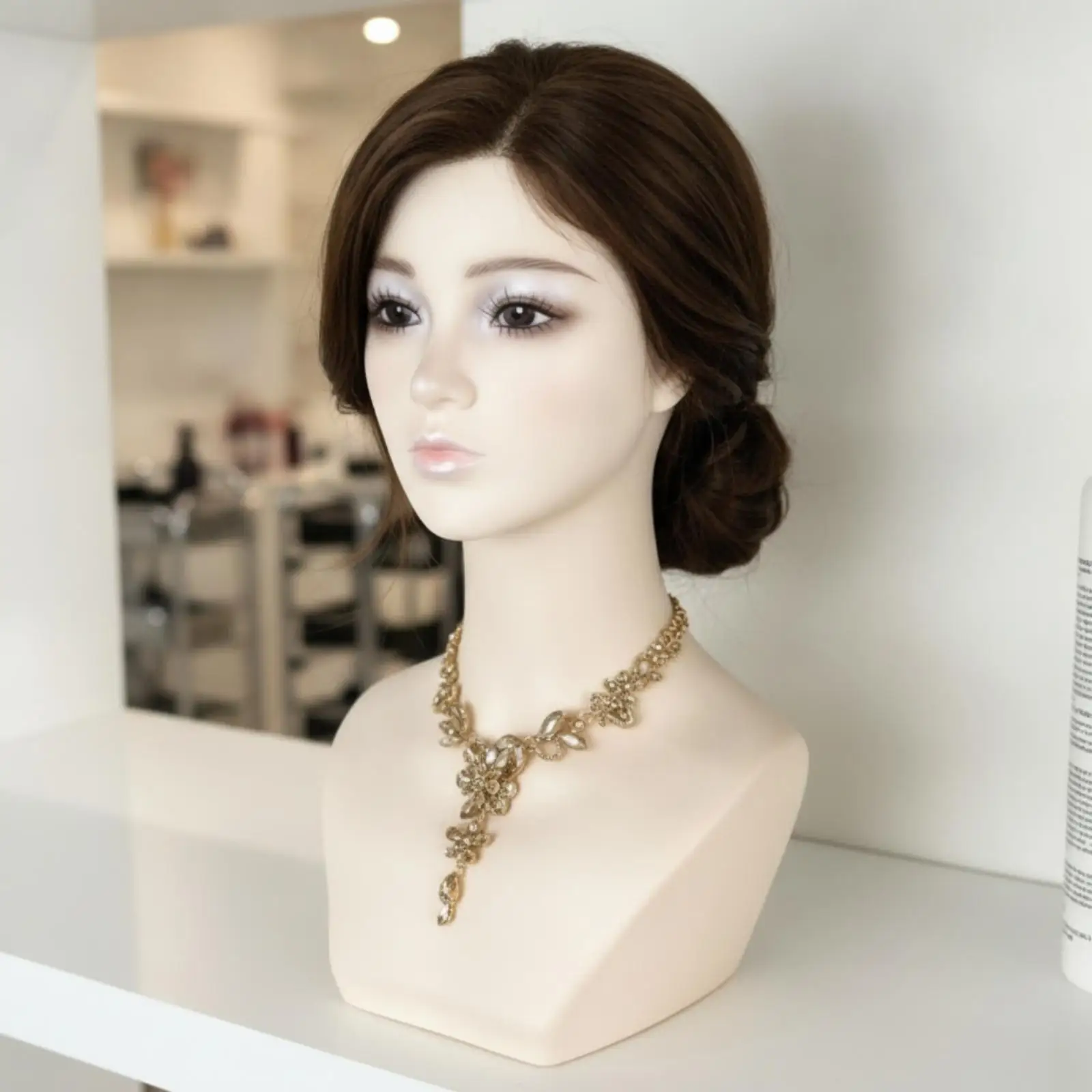 Matte Skin Tone Mannequin Head for Wig Styling and Display with Stable Base for Tabletop Shop Window Decor