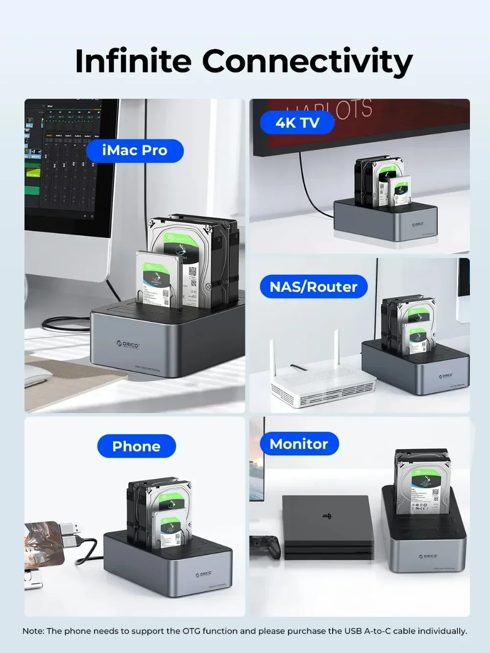 ORICO 2,5/3,5-inch dockstation voor harde schijf aluminium SATA naar Type-C 5Gbps met offline kloonfunctie voor 2,5/3,5 inch HDD/SSD-box
