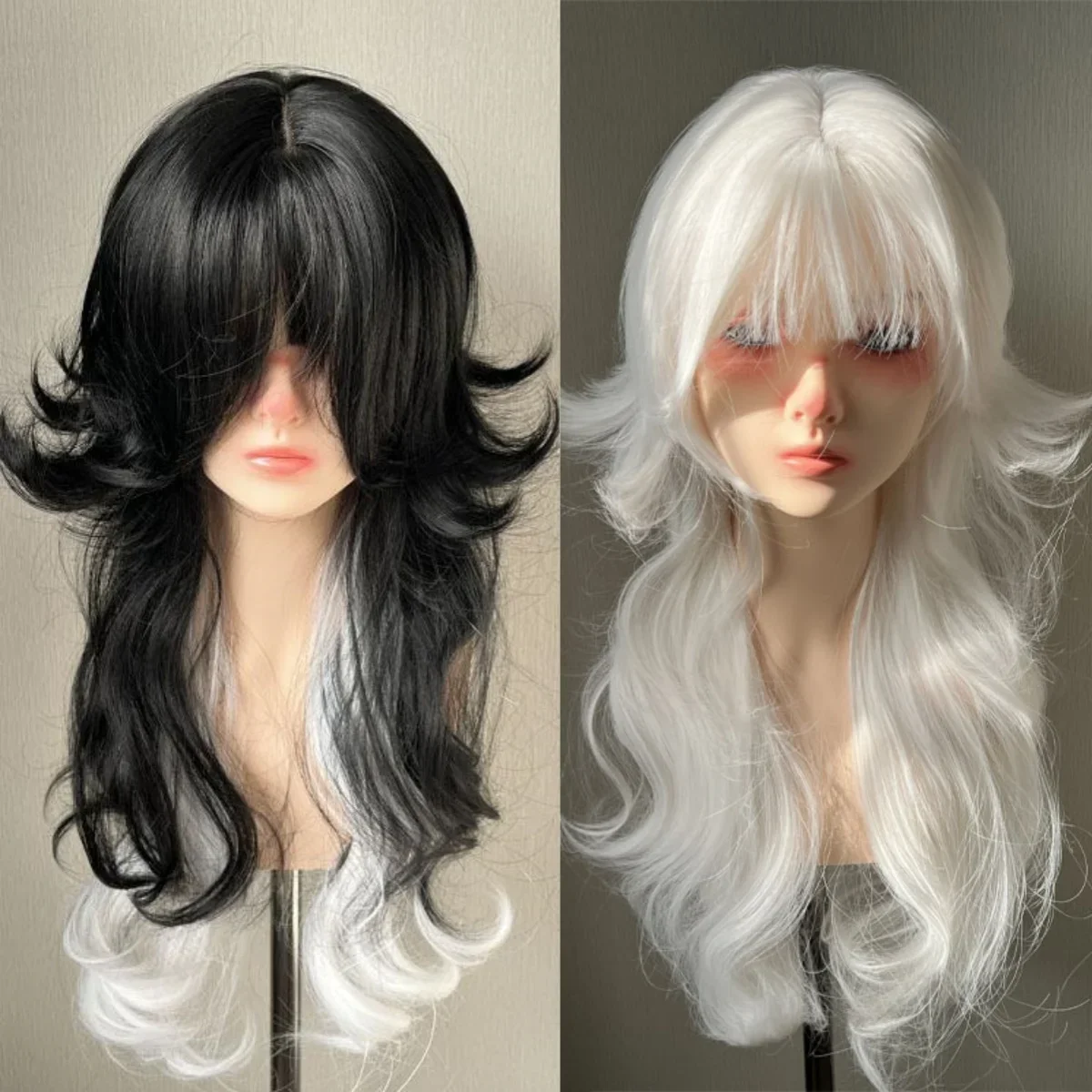 

White Wig Woman Long Curly Hair Subculture Reverse Warp M Word White Hair Lolita White Full Top Full Headband Synthetic Wigs