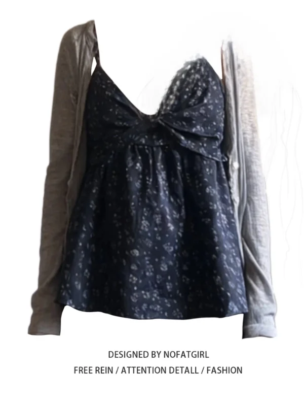 

plus Size Women's Floral Print ort Cardigan Set with Bow Tie Autumn Winter Faion Casual Wear Comfortable Loose Fit Sle