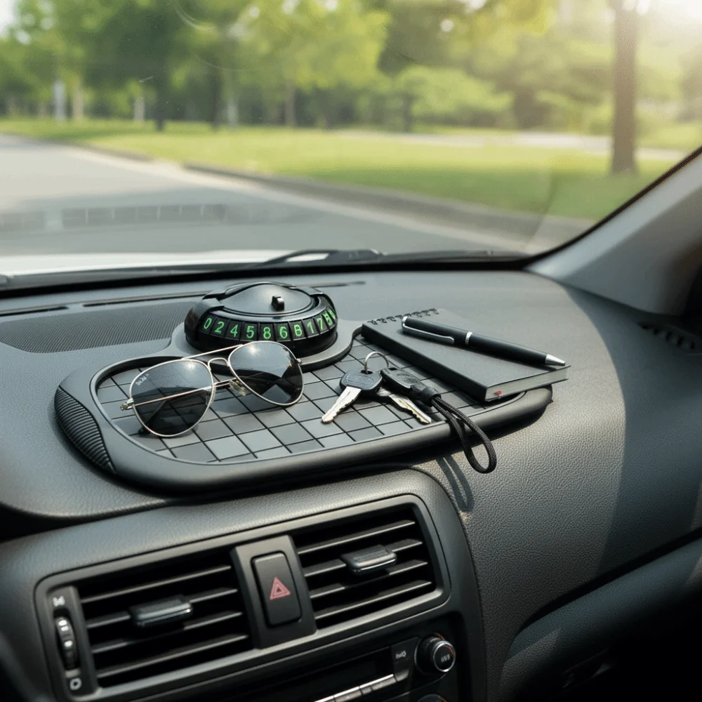 

Car Dashboard Anti Slip Mat 360-Degree Rotation Dashboard Phone Holder With Hide Parking Number Plate Interior Accessories