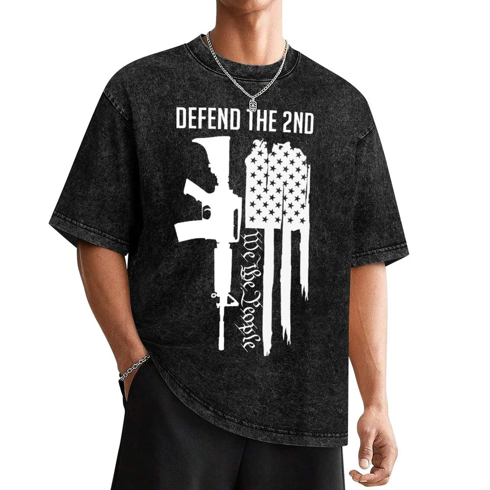 Defend The Second 2nd Amendment Pro Guns American Flag USA Patriotic Constitution T-Shirt customs vintage Men's clothing