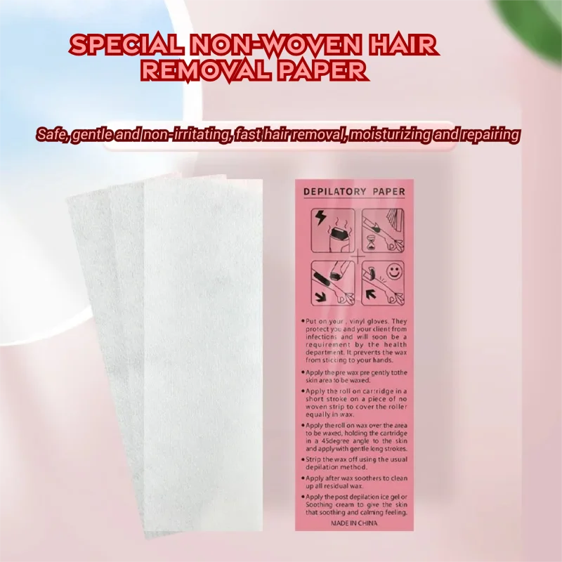 Professional Non-woven Hair Removal Wax Paper Strips, 100 Count Disposable Depilatory Liner for Body, Arm, Leg, Underarm Waxing