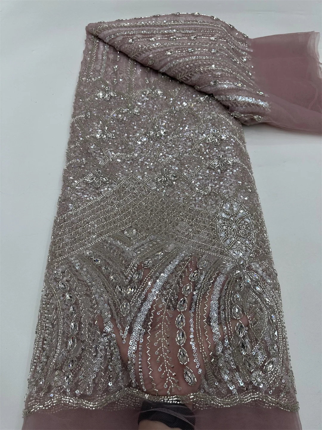 2025 African Nigerian France Hot Sale Latest Tulle Lace Fabric With Beads Sequins High End for Bride Wedding Party Sew Dresses