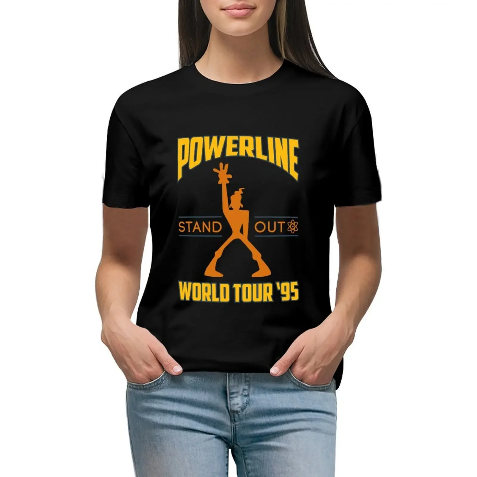 

Powerline Stand Out World Tour '95 T-Shirt Aesthetic clothing funnys anime clothes workout shirts for Women loose fit