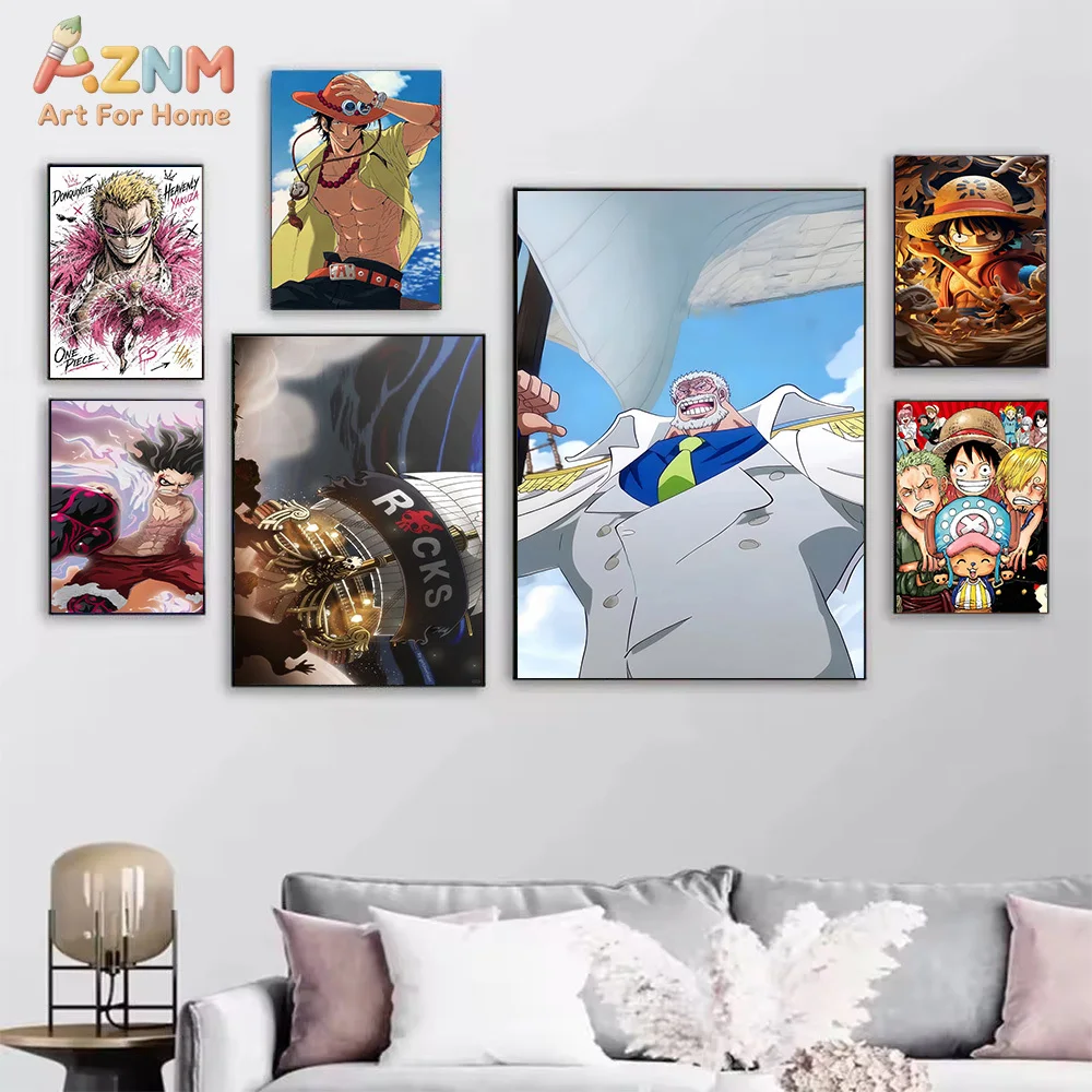 AZNM One Piece Anime Canvas Wall Art Monkey D Luffy Sanji Rocks D Xebec Portgas D Ace Doflamingo HD Print Frameless Painting Jap