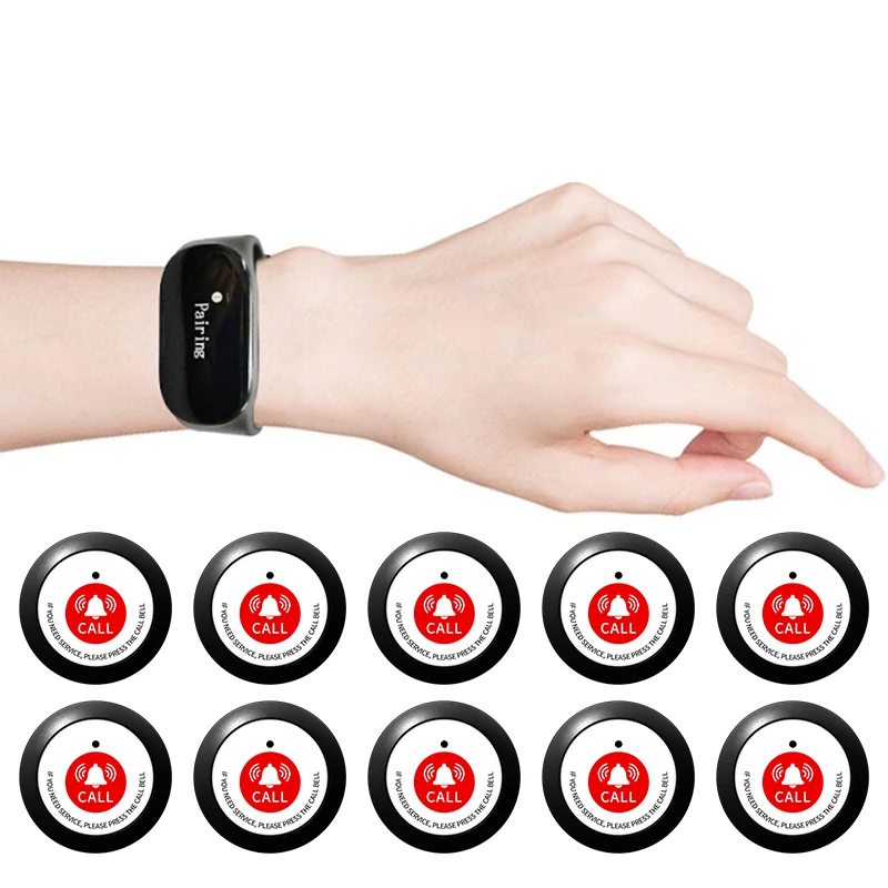 Best Seller Vibrating Waterproof Wireless 433/315MHz 300m Range Black Waiter Calling Pager Watch for Cafe Restaurant Table Call