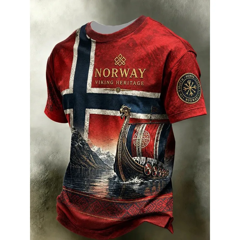 2026 Football Jersey 3D Norway Viking Heritage Print Unisex Nordic Dragon Ship Graphic Short Sleeve Pride Casual Fan Tee