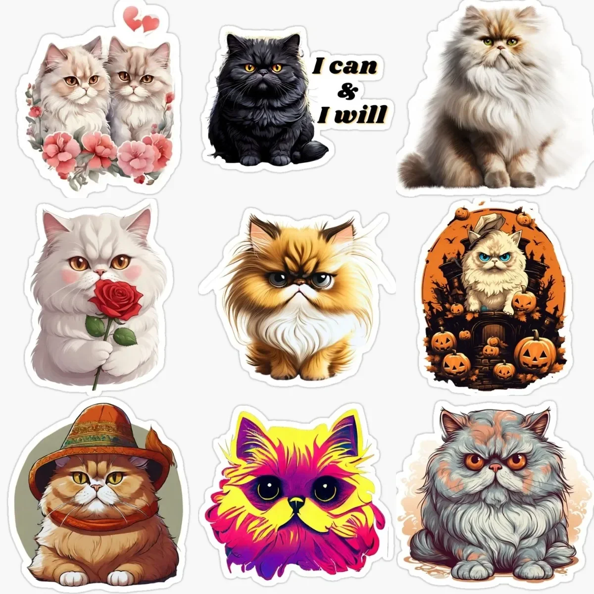 

Милый персидский кот, домашние животные, креативная наклейка из ПВХ для украшения двери, комнаты, холодильника, стены, окна, автомобиля, фургона, шлема, велосипедной наклейки, аксессуары