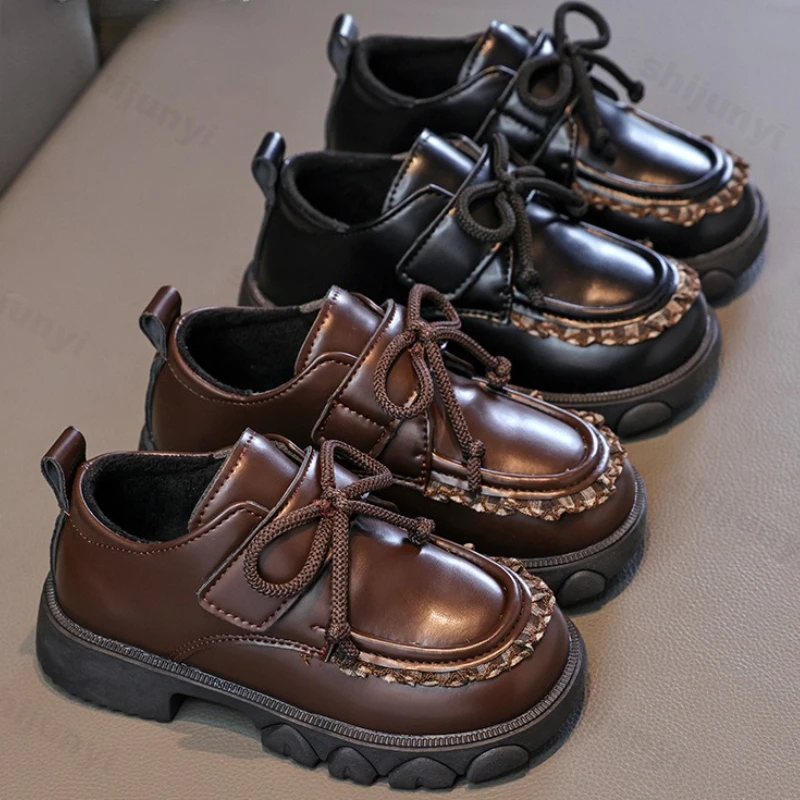 

Кожаная обувь для девочек, осенне-зимняя новая детская модная плюшевая утепленная хлопковая обувь, модная винтажная повседневная обувь с бантом