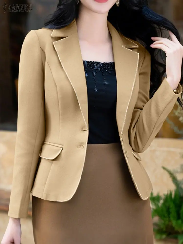 

ZANZEA 2025 Осенние костюмы женские повседневные свободные пиджаки с длинными рукавами элегантный однотонный однотонный модный офисный костюм пальто