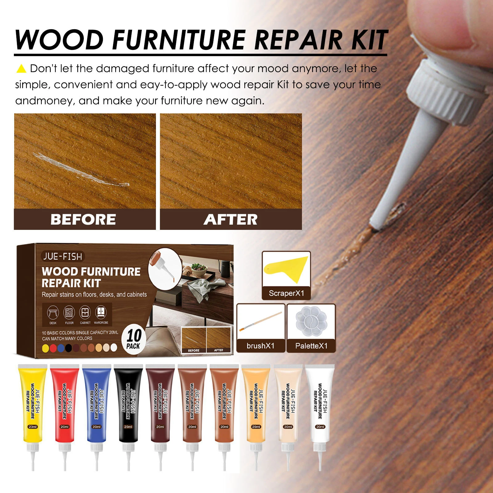 Kit di riparazione per mobili in legno falegnami 10 riempitivi in legno per graffi crepe fori porte in legno scrivanie accessori per mobili da pavimento