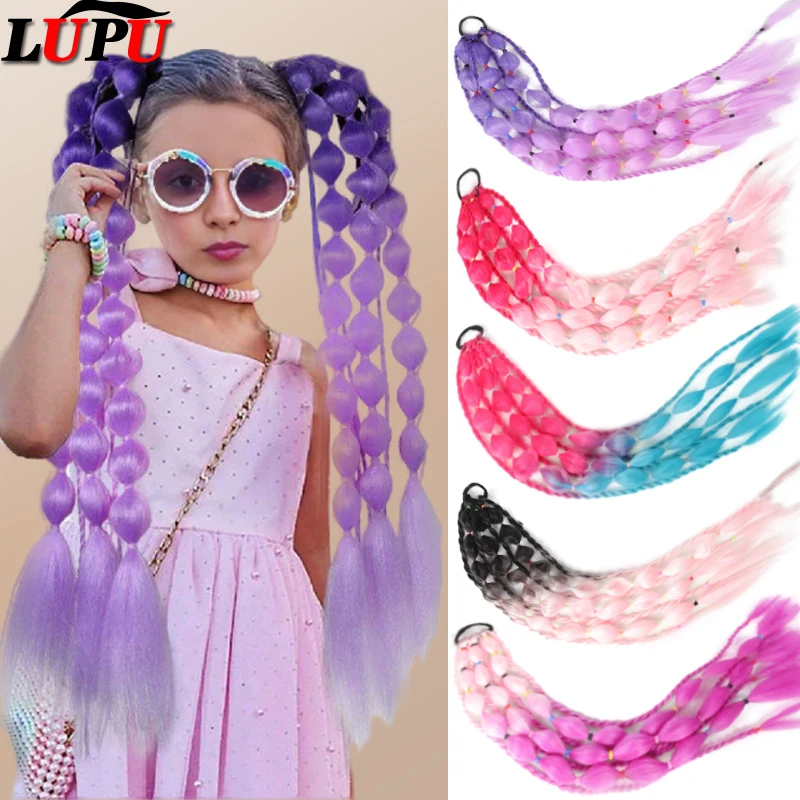 

LUPU 18 inch Gradient Lantern Bubble Ponytail Extension - Synthetic Woven Elastic Band, Party, Halloween Style Rainbow Ponytail