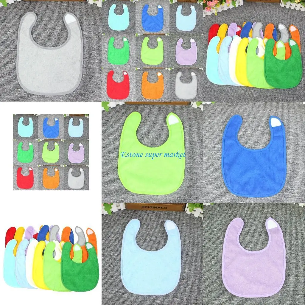 

090B 12Pcs Terry-Cloth Bibs for Baby Solid Color Breathable Drooling Bib Adjustable Burp Cloth Infant Bandana for Feeding