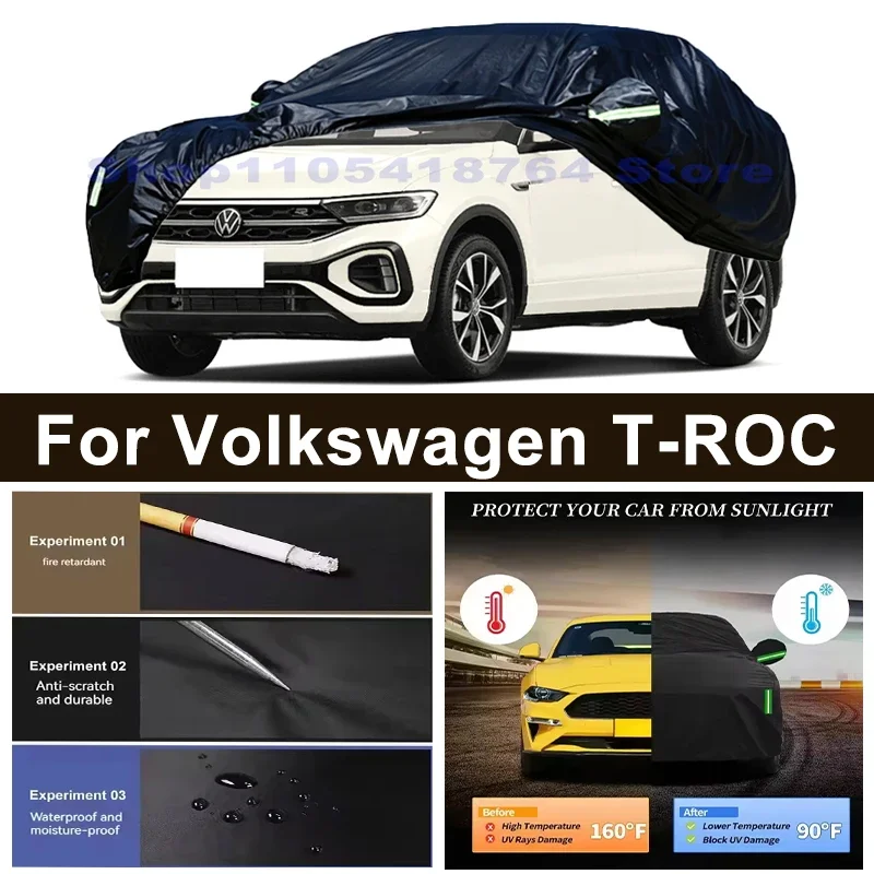 Full Car Cover For Volkswagen T-ROC All Weather Outdoor Snow Sun UV Dustproof with Reflective Strips Wind Straps