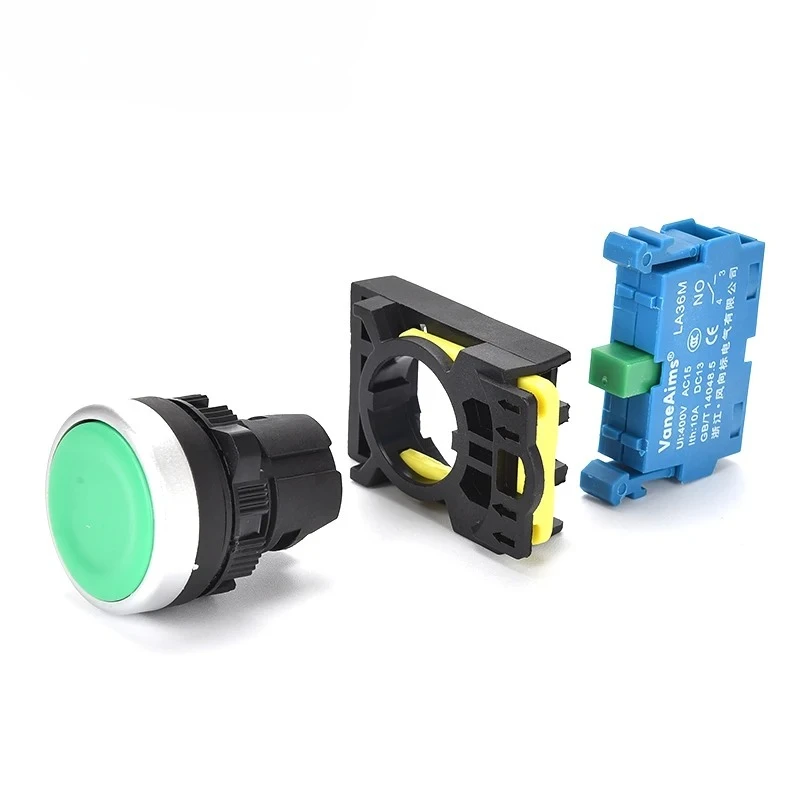 

22 мм LA36M Мгновенный кнопочный переключатель Вкл. Выкл. 12 В 24 В 220 В 10 А Кнопка с фиксацией Красный Зеленый Синий Желтый Черный VaneAims