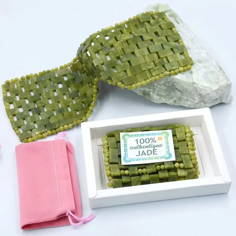 Jade Eye Mask Facial Massager Roller Razor Set Natural Stone Cold Therapy Eye Relaxation Facial Massage Sleep Tool