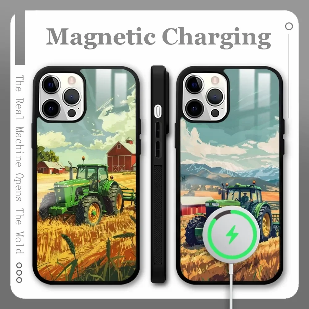 J-JOHN D-DEERE Tractors Art Phone Case For IPhone 16 15 14 13 Pro Max Plus Mini Magsafe Mirror Wireless Magnetic Funda