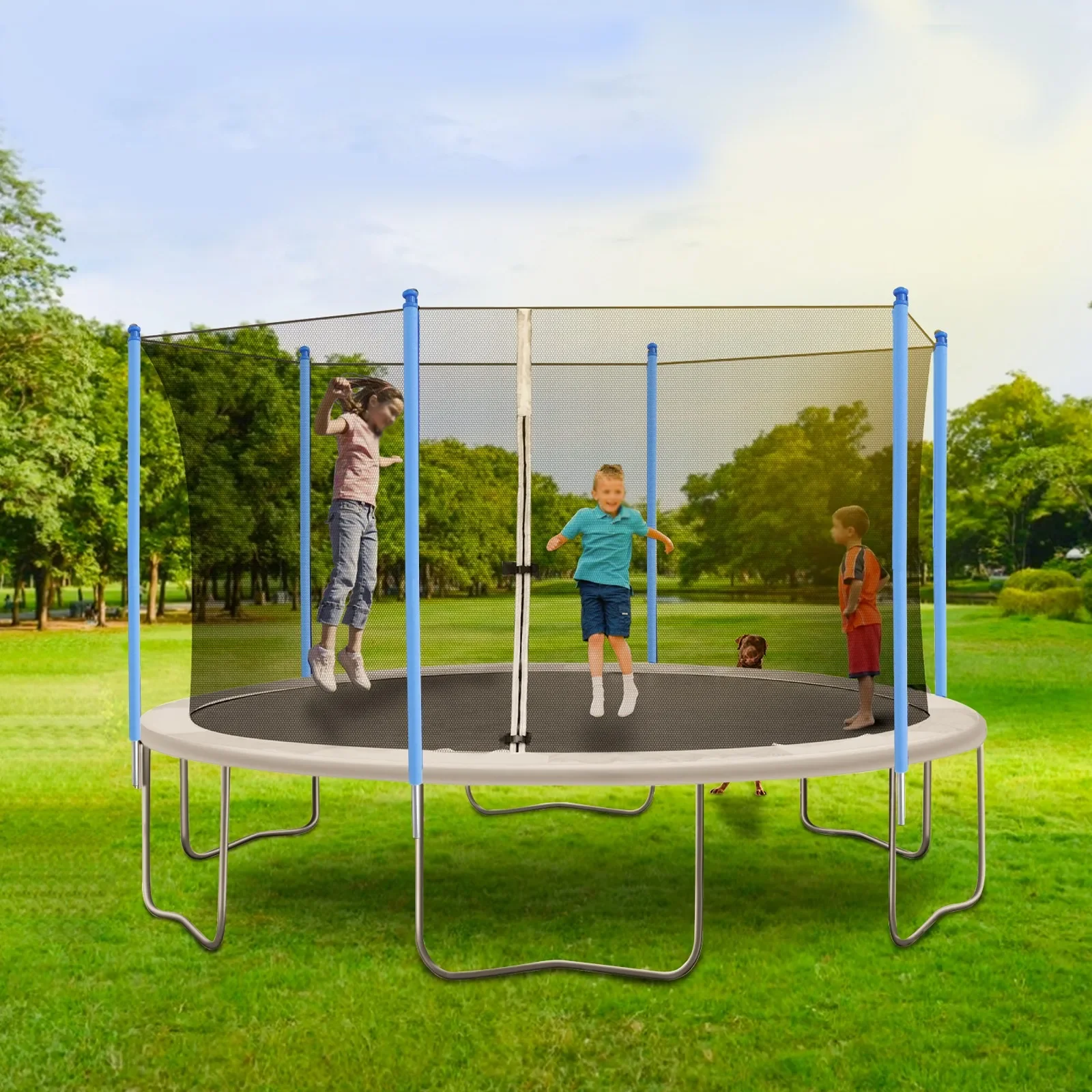

6 Thick Galvanized Steel Pipes Covered with Blue Foam Outdoor Product Support for All 6-bar Trampolines