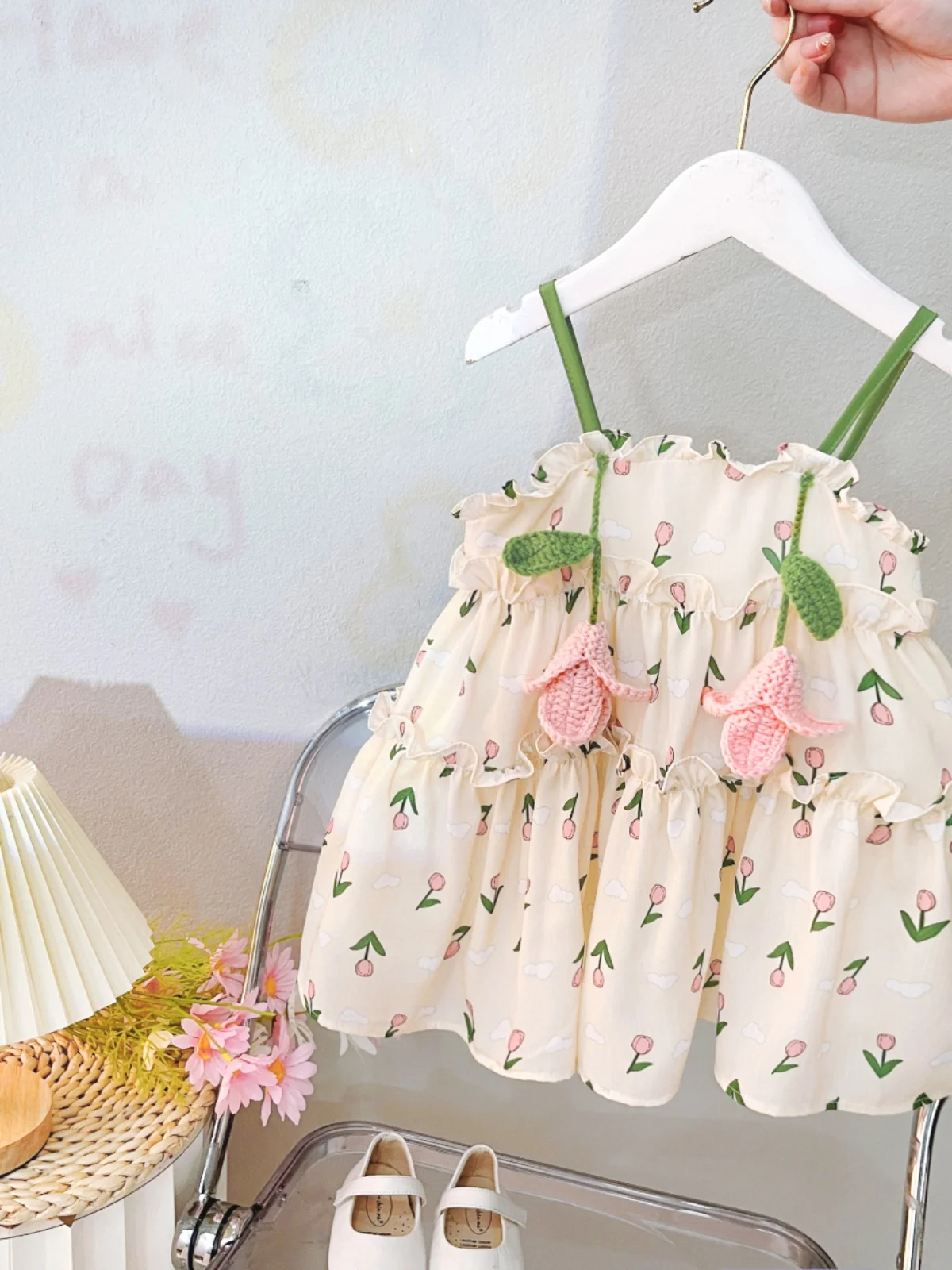 

Summer Princ Dr for Little Girls 2024 New Faionable Thin Chiffon Strap Dr Korean Sle Commute Silk Top