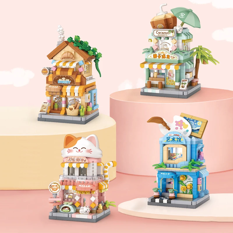 LOZ Mini Street Shop Building Blocks DIY Assembly Model Bakery Pet Shop Gallery Desktop Decor Christmas Gift Kids Adults Top