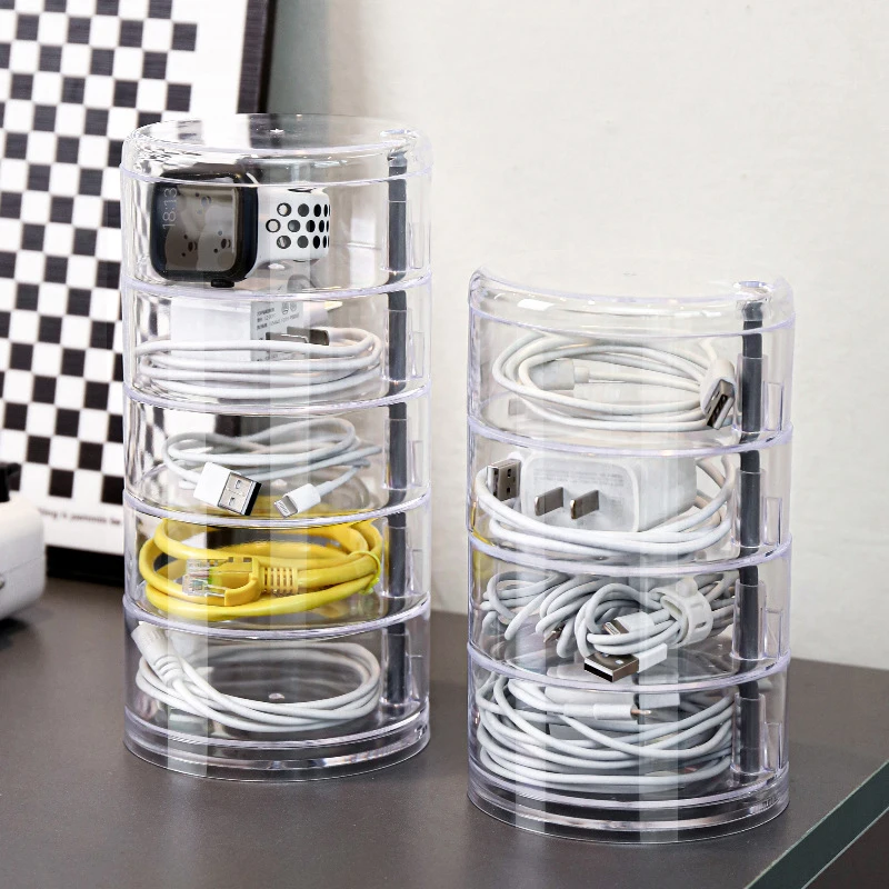 Acrylic Clear Round Storage Box Stackable Belt Rack Display Holder For Watch Jewelry Cosmetics Bracelets Rings Craft Toys Ties