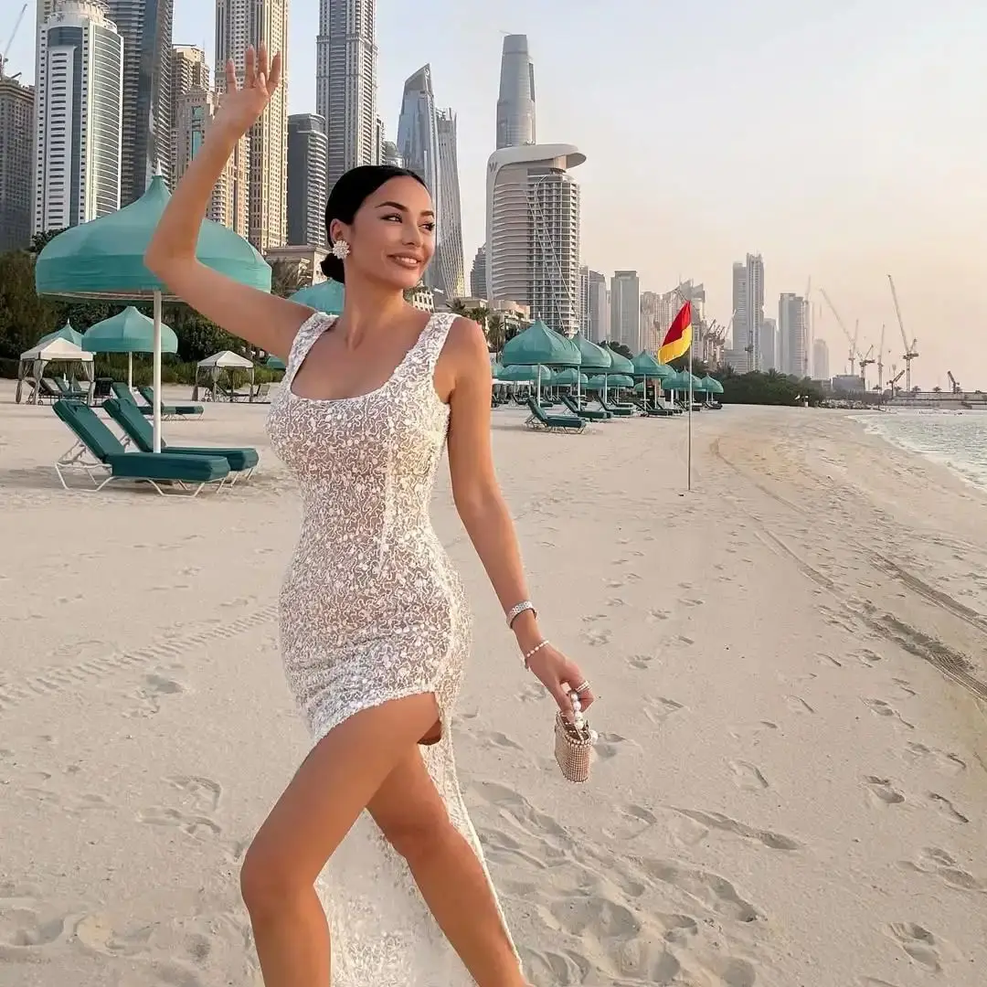 Ofherown-Vestidos de Noche sexis con abertura transparente para mujer, vestido de Noche ajustado con cuello cuadrado y espalda descubierta sin mangas, Vestidos de Noche personalizados