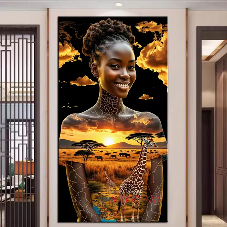 

5D Diy алмазная живопись африканская женщина жираф пейзаж полная квадратная круглая мозаика новая коллекция украшение стены дома горный хрусталь