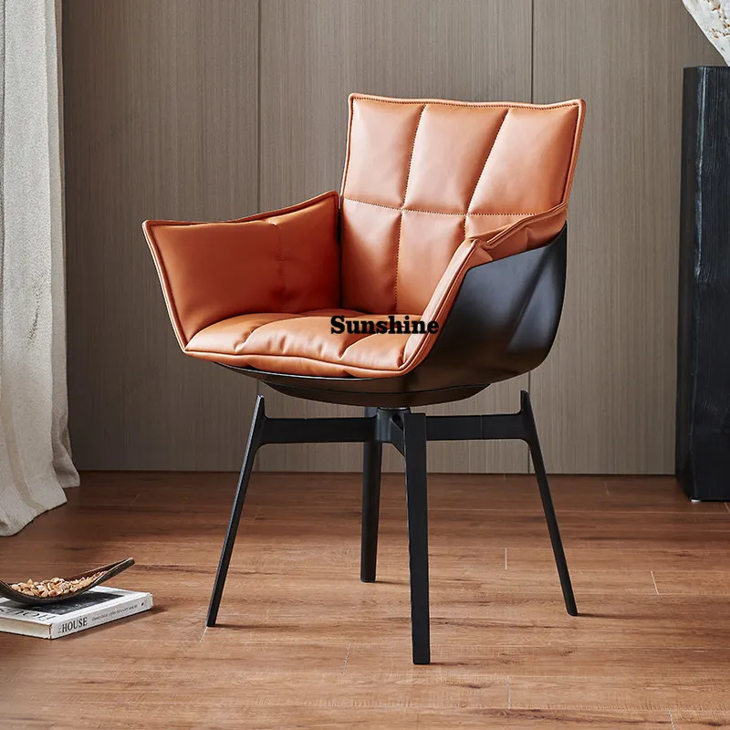 

Итальянский размер, минималистичный обеденный стул из рисового шелухи, домашний вращающийся кожаный стул